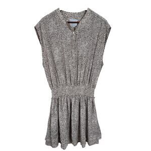 Rails Angelina Dress in Sand Cheetah Smocked Linen Blend Womans Large